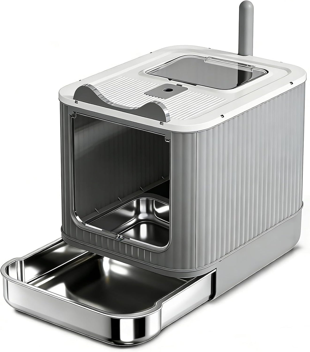Cat Litter Box - Extra Large Kitty Little Tray with Lid, Upgraded Stainless Steel Fully Enclosure Cats Litter Boxes Pan with Complementory Scoop & Drawer Design - Ideal for Larger or Multiple Cat