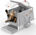 Stainless Steel Cat Litter Box with Lid, XL Flip-Top Anti-Leak, Light Grey
