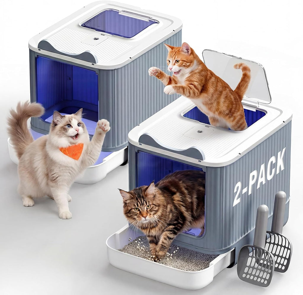 2 Pack Cat Litter Box Enclosed, Extra Large Covered Kitty Tray
