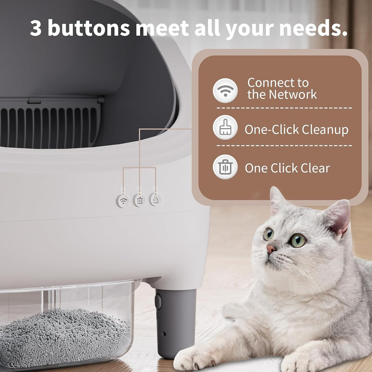 Open Top Design Automatic Cat Litter Box,Self Cleaning Litter Box for Multiple Cats & Senior Cats,App Control with Safty Sensors,Low Odor, Incledes Trash Bags,Grey