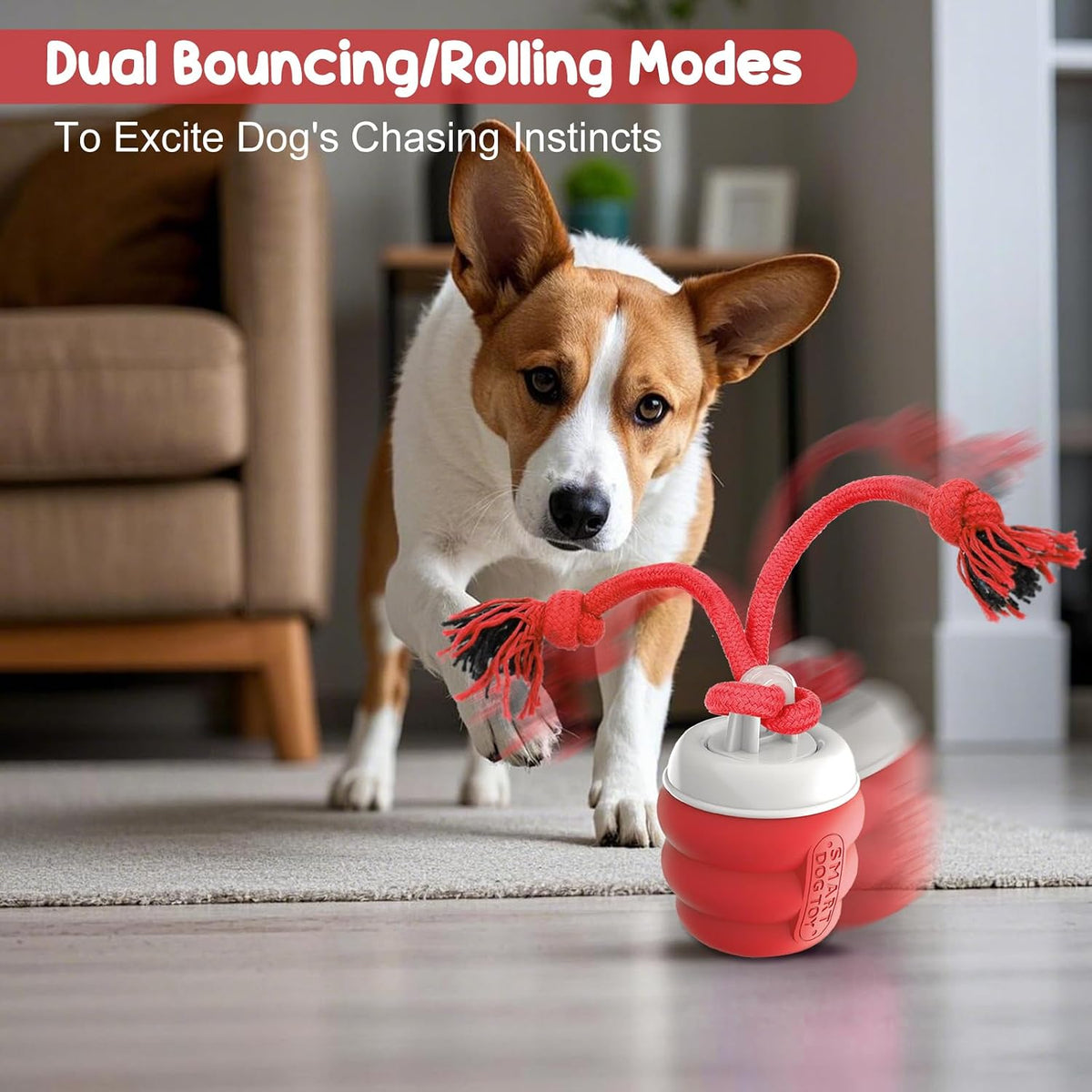 Smart Interactive Dog Ball Toy, Red Rolling Toy for Boredom