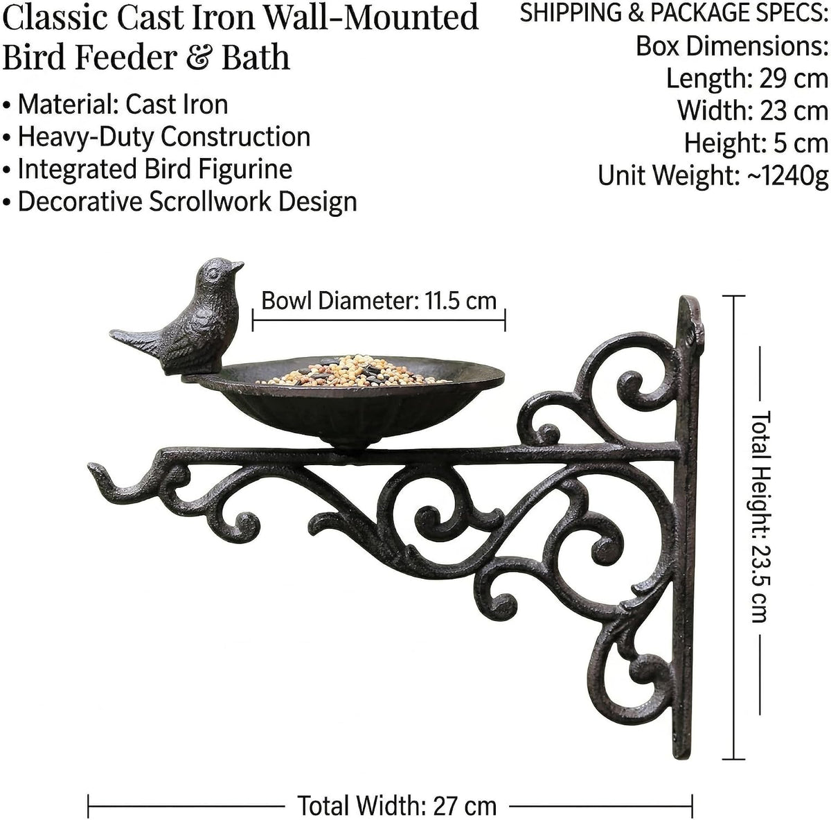 Heavy Duty Cast Iron Bird Feeder, Wall Mounted Wild Bird Feeder