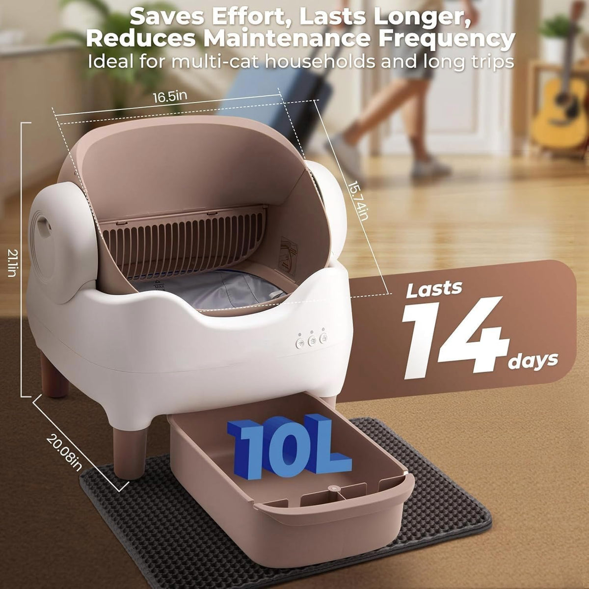 Automatic Cat Litter Box Self-Cleaning Cat Litter Box Open-Top (Coffee)