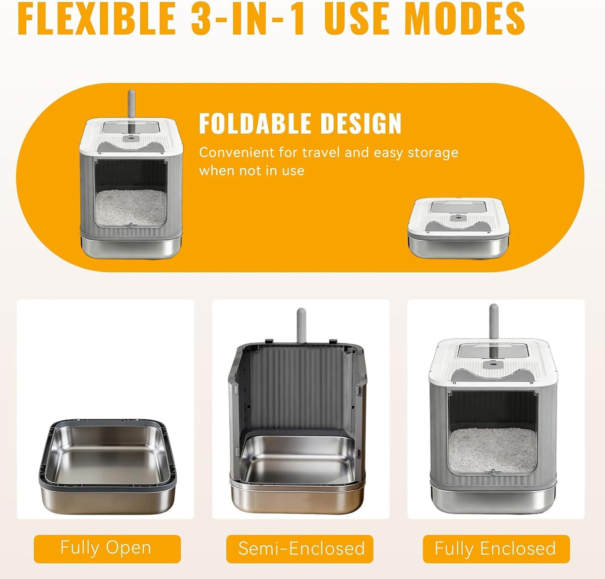 Cat Litter Box - Extra Large Kitty Little Tray with Lid, Upgraded Stainless Steel Fully Enclosure Cats Litter Boxes Pan with Complementory Scoop & Drawer Design - Ideal for Larger or Multiple Cat