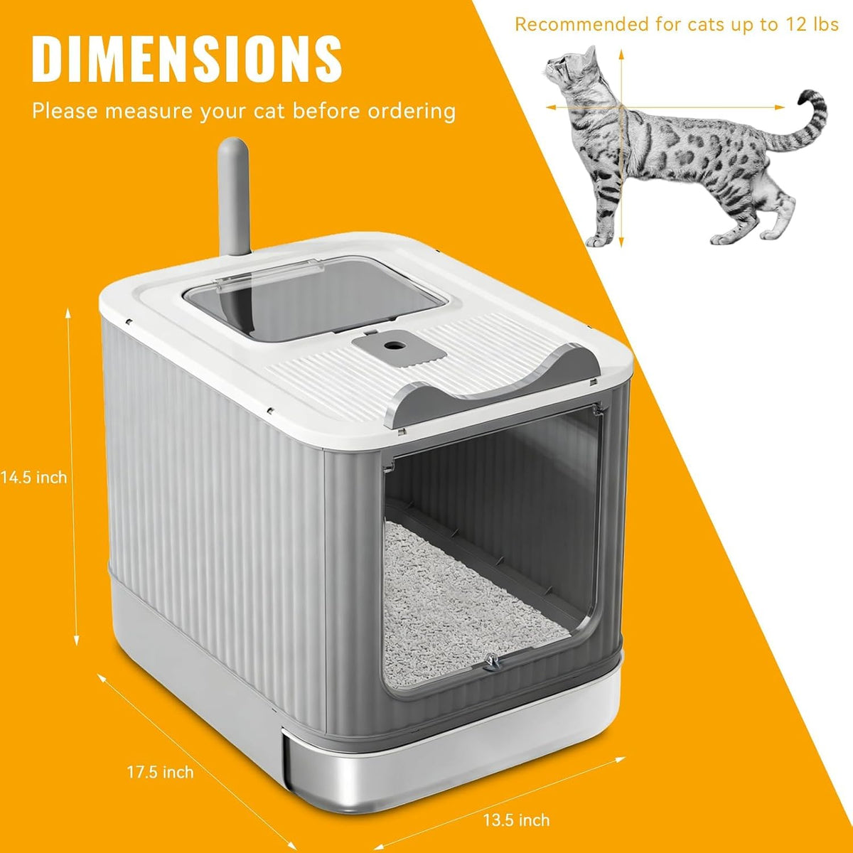 Cat Litter Box - Extra Large Kitty Little Tray with Lid, Upgraded Stainless Steel Fully Enclosure Cats Litter Boxes Pan with Complementory Scoop & Drawer Design - Ideal for Larger or Multiple Cat