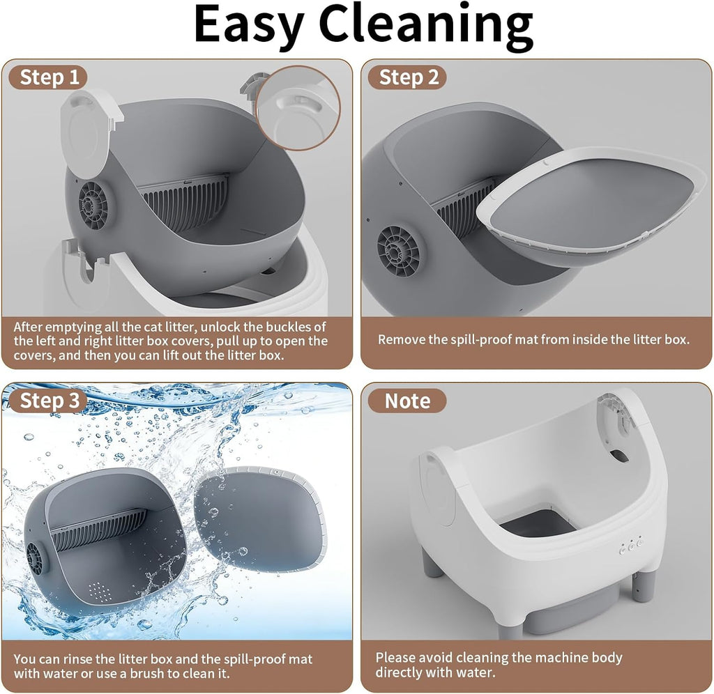 Open Top Design Automatic Cat Litter Box,Self Cleaning Litter Box for Multiple Cats & Senior Cats,App Control with Safty Sensors,Low Odor, Incledes Trash Bags,Grey