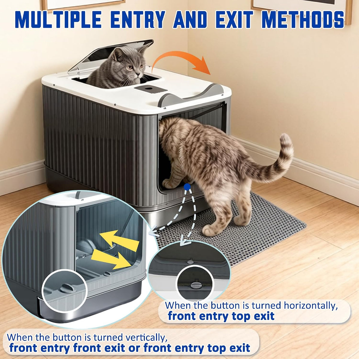 Stainless Steel Enclosed Litter Box with Lid, Covered Metal Litter Boxes, Foldable Hooded Cat Litter Box with Drawer, Odorless, Easy to Clean, Including Cat Litter Scoop and Litter Mat, Pink