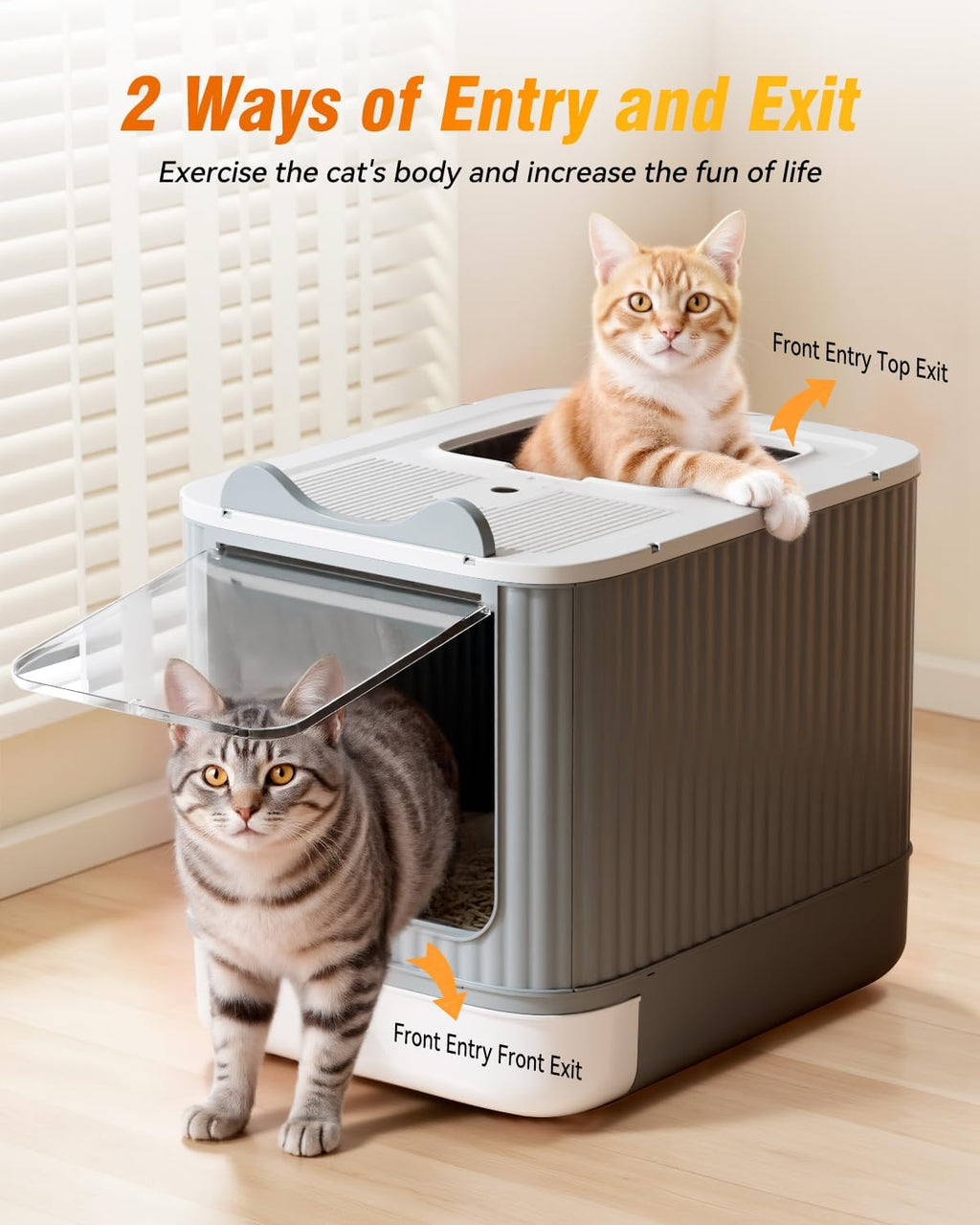 2 Pack Cat Litter Box Enclosed, Extra Large Covered Kitty Tray