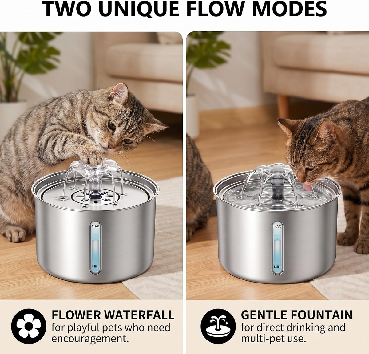 3L Cat Water Fountain, Stainless Steel Automatic Pet Water Fountain